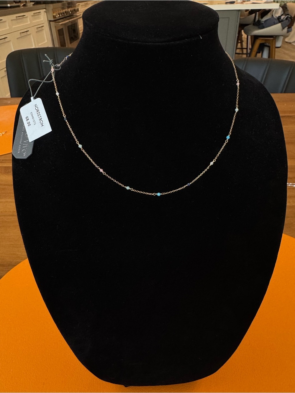 Argento Vivo Gold Chain Necklace with Tiny Blue and Pink Beads